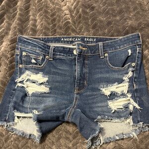 American Eagle Outfitters Dark Blue Ripped Jean Shorts